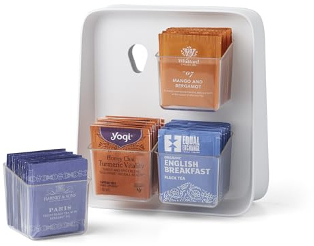YouCopia TeaStand Tea Bag Organizer with Clear Removable Bins, Cabinet or Pantry Storage Caddy, 80-Bag