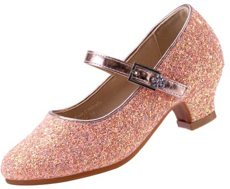 EIGHT KM Låga klackar för tjejer Mary Jane Formell Glitter klänning Pumps Skor EKM7015 Cinderella Rosa Storlek 37