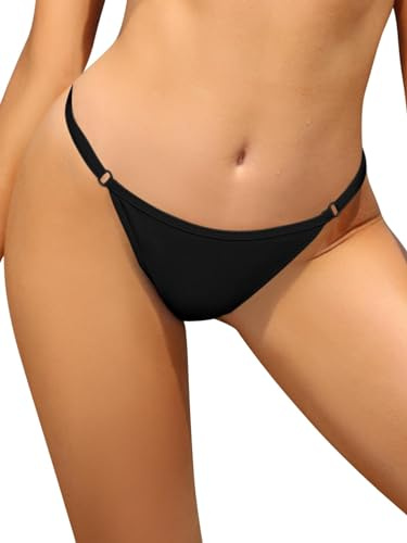 SHEKINI Maillots de Bain pour Femme Réglable Taille Basse Brésilien String Bas de Bikini de Plage（S,Bas de Bikini-Noir Z）