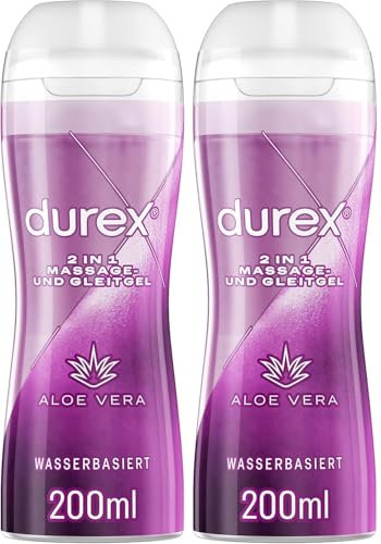 Durex 2 in 1 Massage- und Gleitgel Aloe Vera – Mit geschmeidiger Textur für Ganzkörpermassagen & Intimbereich – 2x200 ml