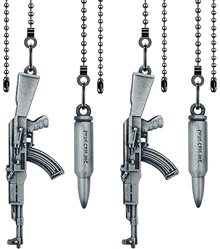 Dotlite 4 Pieces Silver Ceiling Fan Pull Chains Extension Gun Shaped Pendant,14 Inch 3mm Beaded Ball Fan Lamp Chain Extender Ornament with Connector