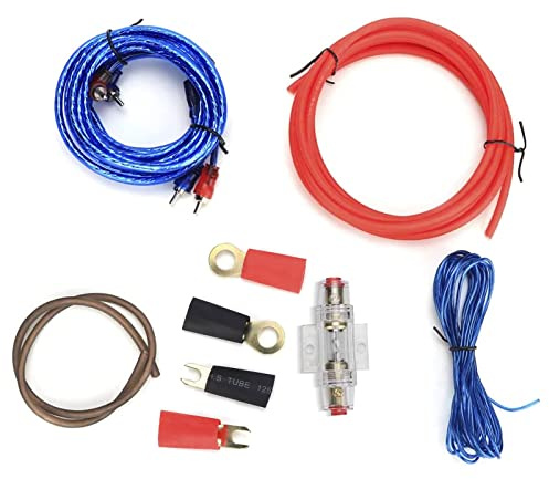 Kit di cavi per amplificatore di potenza, in lega di zinco per auto 10GA Amplificatore di potenza Subwoofer Altoparlanti audio Set di cavi Kit di cavi di ricambio con fusibile da 60 A