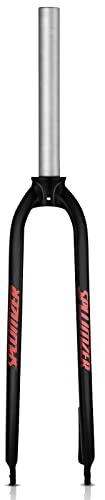 splumzer 1-1/8 26/27,5/29 MTB-Gabel mit starrer Scheibenbremse aus Aluminiumlegierung, 28,6 mm gewindelose gerade Rohr-superleichte Mountainbike-Vorderradgabel (29 Zoll, Rot)