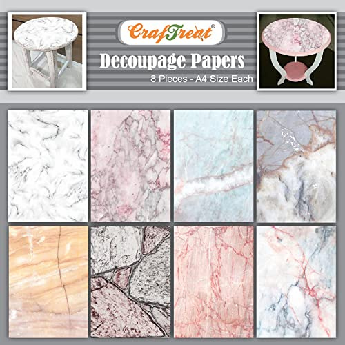 CrafTreat Marmorfärgat decoupage-papper för hantverksstorlek A4 (8,3 x 11,7 tum) 8 st decoupage-papper för möbler-marmor bakgrund-decoupage pappershantverk-marmormönster decoupage pappersark