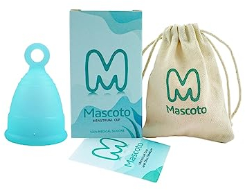 Mascoto® New Shape Ultra Comfortable Menstrual Cup with Ring, Made from Medical-Grade Silicone, BPA Free, Reusable, Tampon and Pad Alternative (S)