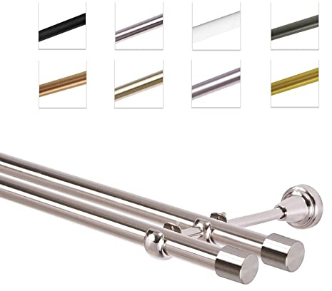 MDEKOR Gardinenstange 540 cm doppelläufig | Vorhangstange für die Wandmontage Edelstahllook aus Metall | Gardinenstangenset Ø 19mm