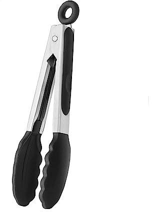 Kitchen Tongs Set of “9” Premium Stainless Steel Cooking Tongs Non Stick and Heat Resistant Handle, Silicone Tongs for Cooking Serving Frying and Cooking-Black (27cm)