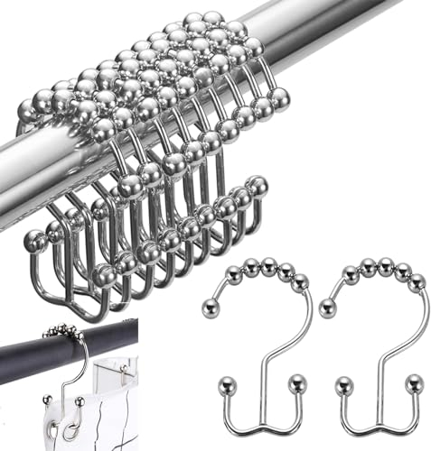 20 StüCk Duschvorhangringe AufhäNgeringe Mit Gleitsystem Doppel-Haken Duschvorhangringe ，Edelstahl FüR DuschvorhäNge, Vorhanghaken(Silber)