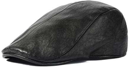 RUICHENG Casquette Béret en PU Cuir pour Homme Casquette Plate Vintage Souple Chapeau (FR/ES, Numérique, 56, 60, Noir)