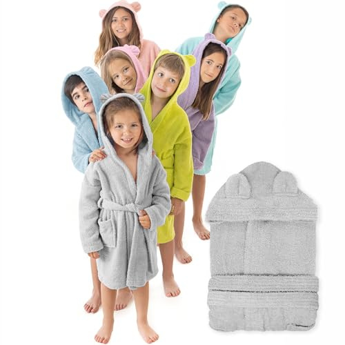LEBENGOOD - Peignoir de bain enfant, et Robe de Chambre: Fille et Garçon - 100% coton OEKO-TEX®. - 2 poches, ceinture, Capuche avec Oreilles, en peluche très doux