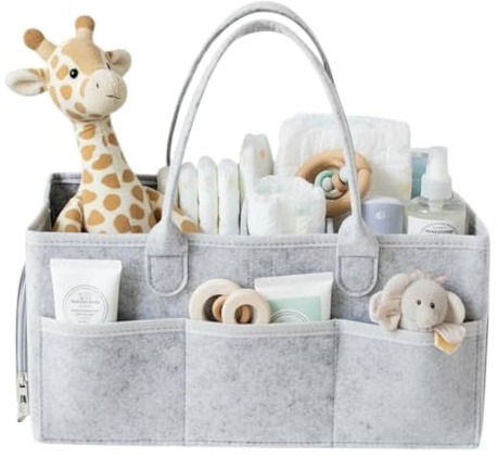 BabyLush Nappy Caddy Organiser, Newborn Essentials, Felt Nursery Storage Bag with Compartments, Essential for Newborns and Babies, Gift for Baby Showers, Classic Grey Medium
