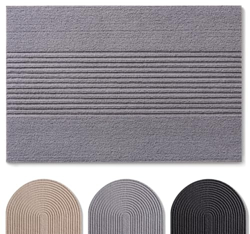 Blumtal Fußmatte 40x60 cm - rutschfeste Schmutzfangmatte - Fußabtreter mit Muster - Fußmatten Haustür - Türmatte aus Polyester - Fußmatte innen/Schmutzfangmatte außen/Türvorleger Hellgrau