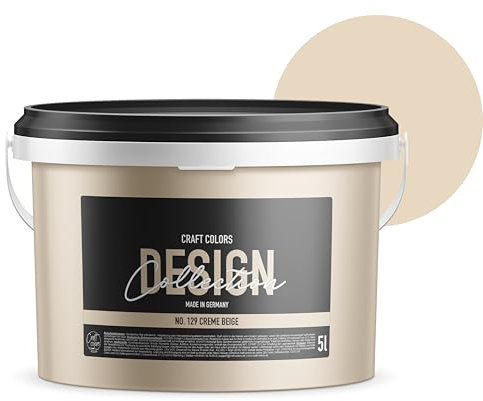 Craft Colors® 5L hochwertige Wandfarbe edelmatt, Kreidefarbe made in Germany, DESIGN Collection No. 129 Beige