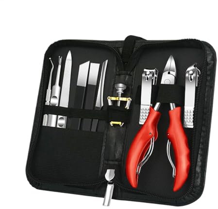 Juego de cortaúñas de 10 piezas, kit de manicura de acero inoxidable, herramientas de cuidado personal con funda, juego de corte de uñas para el hogar, viajes, 6.3 x 7.87 x 1.18 pulgadas, color negro