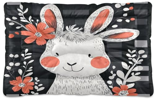 KLL Pet Bed Mat Soft Anti-Slip Dog Crate Pad Washable Dog Sleeping Mattress for Small Medium Large Dogs and Cats 36x24in Easter Day Easter Lamb Flowers Rabbit Ears_2