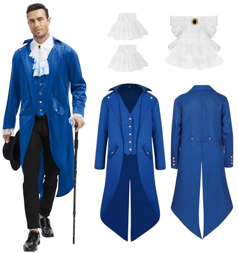 rumnigh Giacca medievale steampunk, giacca medievale vittoriana vintage, uniforme da smoking, costume di Halloween (blu, 2XL)