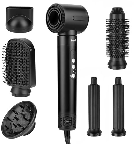 Saaf Brosse Sèche-Cheveux 7-en-1 – Set Airstyler 8 Pièces – Sèche-Cheveux, Brosse Bouclante, Brosse Lissante – Multistyler Hairwrap – Pour Femmes – Idée Cadeau – Noir – Outil Cheveux