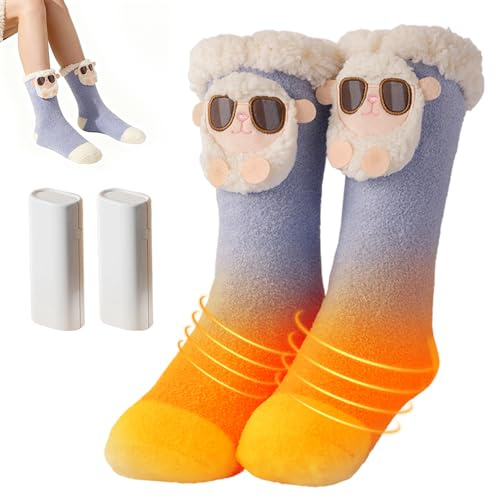Wxeadu Chaussettes Chauffantes Femme, 3 Niveaux de Électriques Chaussette Chauffante avec Batterie, Chauffage Rapide Heated Socks for Women Men, Temporisé Heating Socks pour Maison & Quotidien