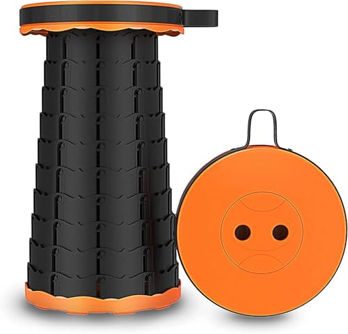 Deconation Tabouret Télescopique Pliant Orange - Siège Réglable Compact à Emporter Partout - 25 X 45 Cm