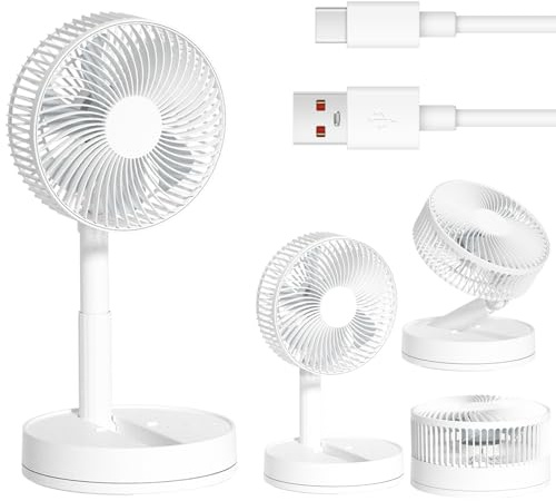 KASYDoFF Desk Fan, 8-Inch Folding Portable 5400mAh Battery Powered Fan USB Rechargeable, Oscillating Super Quiet Desk Fan with 4 Speeds, Adjustable Height & Head Angle for Bedroom, Office, Outdoor