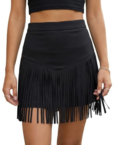 Edhomenn Womens Cowgirl Skirt Cowboy Fringe Mini Skirt Festival Outfits | Country and Western Clothing for Women, High Waisted Tassel Skirt, Cow Girl Outfit