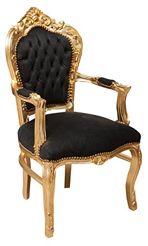 Biscottini Barocksessel schwarz 107 x 60 x 60 cm | Stühle Luigi XVI gepolstert | Wohnzimmerstuhl im französischen Stil | eleganter Stuhl