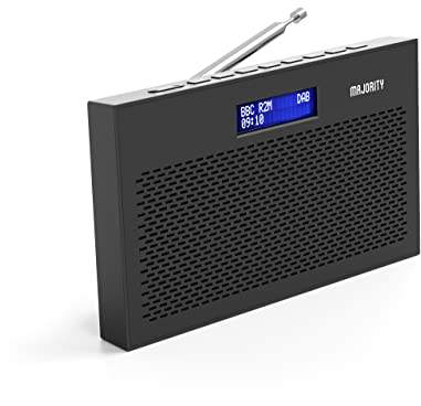 Portable DAB/DAB+ Digital Radio | 15H Battery and Mains Powered | Kitchen FM Radio, 20 Presets | LED Display, 3.5mm Headphone Jack | Dual Alarm with Sleep Timer Function | MAJORITY Histon (Black)