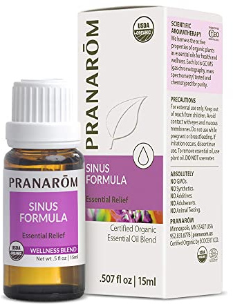 Pranarom - Sinus Formula Essential Oil Blend, Organic Essential Oils for Health, Essential Oils for Wellness, Aromatherapy Essential Oils, Certified Organic, 15ml