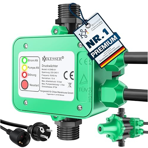 KESSER® Pressostato Interruttore di pressione, 10 bar, controllo pompa, impianto idraulico domestico, irrigazione giardino, con cavo, pressione dell'acqua costante