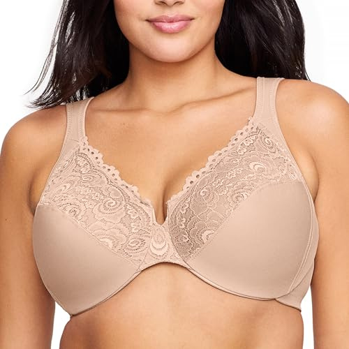 Glamorise Femme Wonderwire Décolleté Dentelle Armature #1240 Soutien gorge à couverture totale, Chair, 105B EU