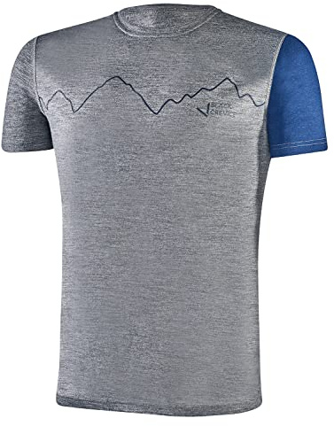 Black Crevice Merino T-shirt för män I högkvalitativ merinotröja I herr-t-shirt av 70% merinoull & 30% PES I temperaturreglerande t-shirt män I Mulesingfri skjorta för män, Grå/stålblå, L