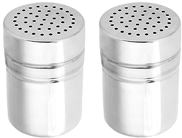 2PCS Seasoning Bottle, 8.7 * 6.8 * 6.8cm Stainless Steel Icing Sugar Shaker Salt and Pepper Shaker Spice Jar Metal Dredge Shaker with Large Holes(L)
