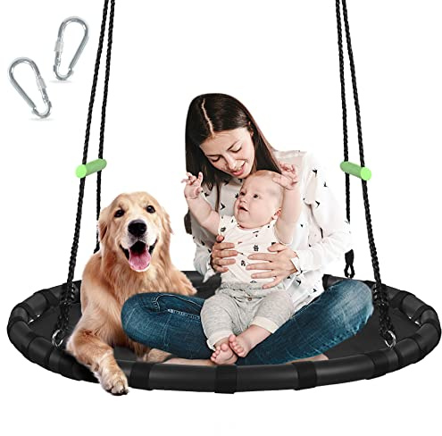 ZBZBML Tree Swing with PP Mat - Durable, Safe, and Easy to Install,Black Outdoor Saucer Swing,Flying Saucer Web Circle Swing for Yard Garden Playground Park (40 inches Diameter)
