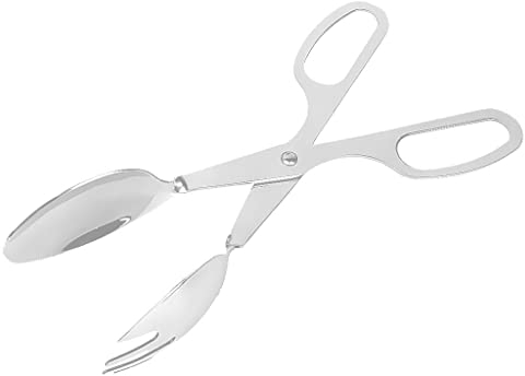 Tiuimk Pinze da insalata in acciaio inox, combinazione di forchetta e cucchiaio resistenti con manici a forbice – ideale per servire insalata, carne, formaggio, frutti di mare – 26,7 cm – argenteo