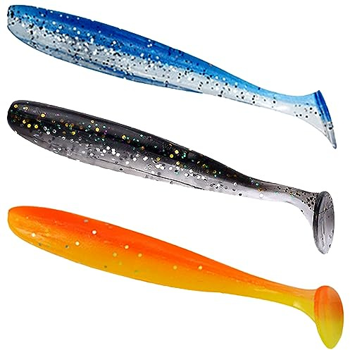 ZEACCT 75 Pcs Eco-Friendly Fishing Baits | Paddle Tail Swimbaits & T Tail Lures | Soft Plastic Artificial Baits for Saltwater & Freshwater | Durable & Realistic Design in 3 Colours