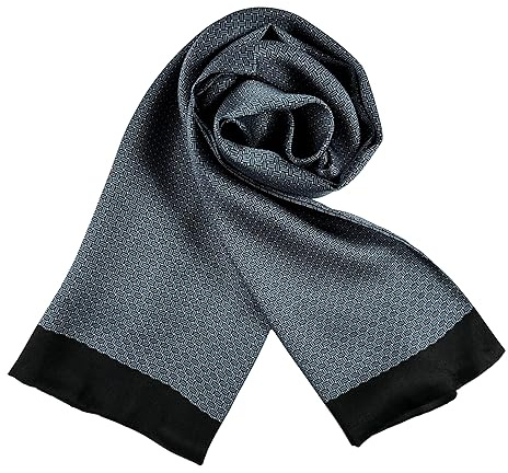 JWSilk Sciarpa lunga in seta charmeuse da uomo, a quadri neri e blu, 63x10