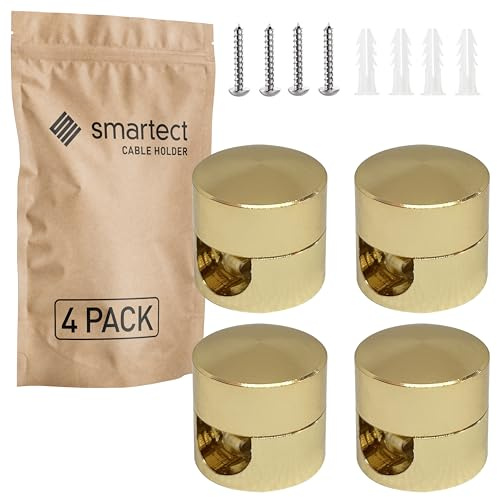 smartect Aluminium Vägg- och takmontering för Kabel [4 Stycken, Guld] Takmontering Ytmonterad Kabelhållare med skruvar och pluggar, Kabelupphängning för egna DIY-projekt