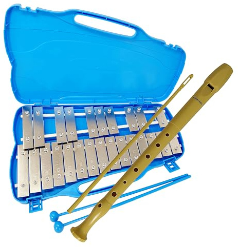 ROCKSTAR - Pack Metalófono AX25N2 y Flauta Dulce 9508 Instrumento Musical Escolar. Xilófono, Carrillón, Glockenspiel 25 teclas metálicas Mazas y Limpiador - Rockmusic