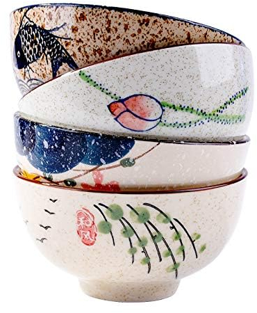 Fignner Japanese Rice Bowl Set of 4 Ceramic Bowls Set Sushi Bowls