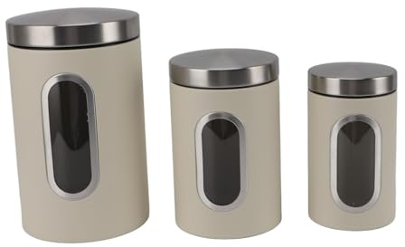 Botes de Cocina para Juego de Encimera, Juego de Botes de Cocina de 3 Piezas, Tarros de Cocina con Ventana Transparente, Contenedor de Café Hermético, Organizador de Té, Bote de Azúcar,(Beige)