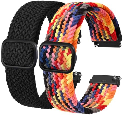 BISONSTRAP 2-pack flätade klockarmband i nylon, uppgradering justerbart spänne, stretchiga ögla-remmar för män och kvinnor, bandbredd 16 mm 18 mm 19 mm 20 mm 22 mm 24 mm