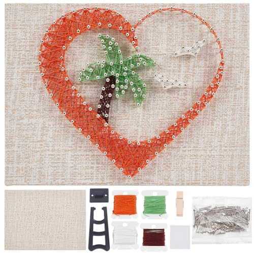 WEBEEDY Kit de arte de cuerda de palmera para principiantes, kit de manualidades de cuerda de árbol de coco 3D, kit de manualidades de playa con corazón hawaiano, kit de manualidades con instrucciones