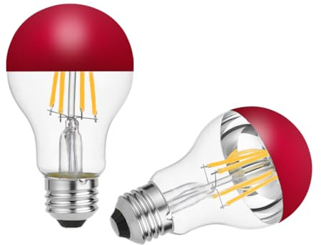 KOOYWAN E27 Red Crown Light Bulb-Dimmable 6W A60 Decorative Classic LED Edison Red Mirror Tipped Reflected Light 2700K Warm White