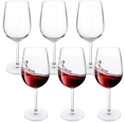 Oungy Set of 6 Large Plastic Wine Glasses, 550ml Unbreakable Plastic Wine Glasses Reusable, Clear Plastic Red Wine Glass Long Stemmed Picnic Wine Glass