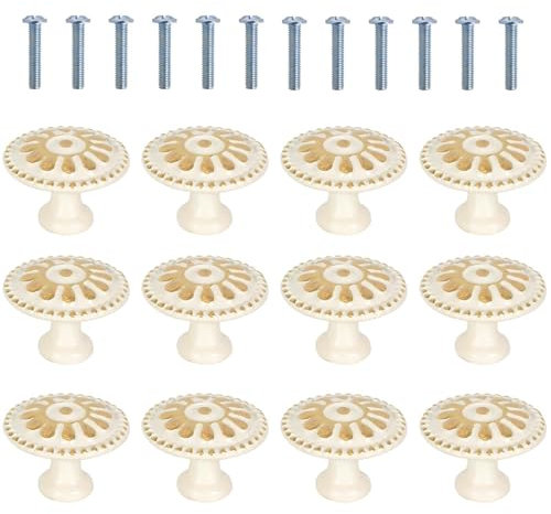 Cleminsta 12 Pezzi Manopole per Mobili da Cucina, Retro Pomolo per Mobile, Manopole Rotonde per Armadietti, Pomelli per Cassetti Armadio Cassetto, Rotondi Pomelli per Porta, Pomello Rotondo, Bianco