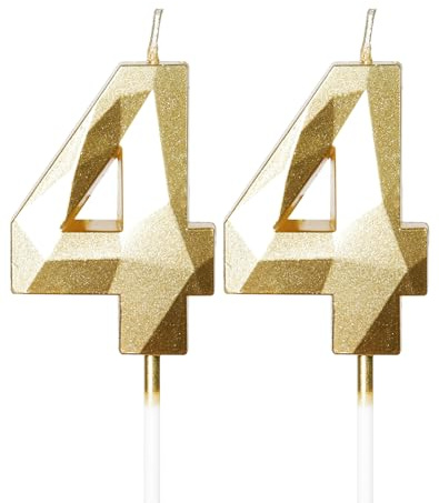 mciskin Gold 44th Birthday Candles, 3D Number 44 Candles for Cake, Women Men 44th Birthday Decorations,Pearl Gold Candle Cake Topper Decorations for Birthday Party Weddings Anniversary Supplies