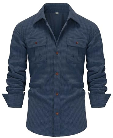 Chemises à manches longues pour homme - Haut de Noël boutonné - Chemise d'automne décontractée en grain de maïs - Chemise à manches longues - Cardigan en flanelle à manches longues pour homme, bleu,