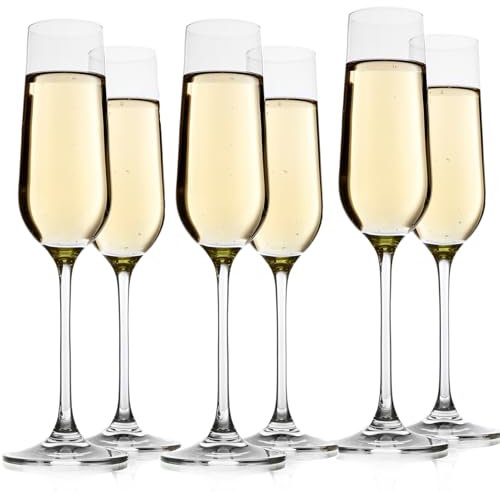 Set of 6 Elegant 6.6 Ounce Glass Champagne Flutes for Birthdays Weddings, Clear Champagne Glasses Perfect for Celebrations and Toasts Durable and Stylish Champagne Glasses
