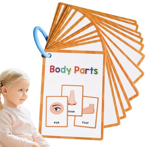 Body Parts English Flash Cards - Set di cinque carte tascabili inglesi, 15 pezzi di schede flash per il corpo, parole vocabolario flashcard didattica didattica per bambini