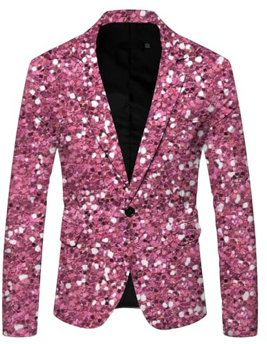 Blazer Hombre Chaqueta Traje Chaquetas Vestir Fiesta Americanas para Hombres Slim Fit con Botones Trajes de Lentejuelas Brillante Impreso en 3D Carnaval Ropa Transpirable Cuello en V para Boda